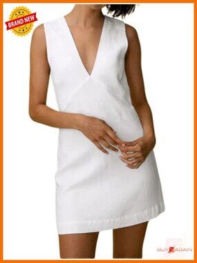 Cotton Linen Sleeveless V Neck Mini Dress Casual Summer